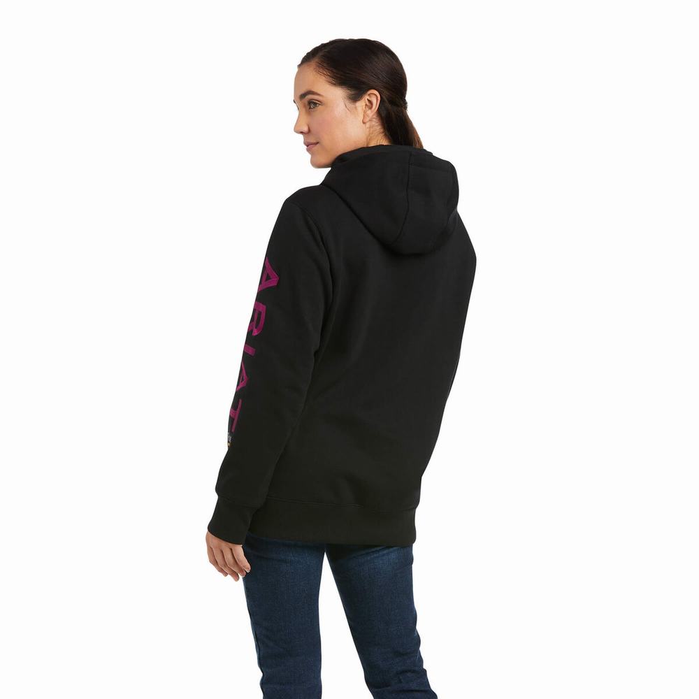 Black Purple Ariat Rebar Graphic Women's Hoodies | VKOJ17038