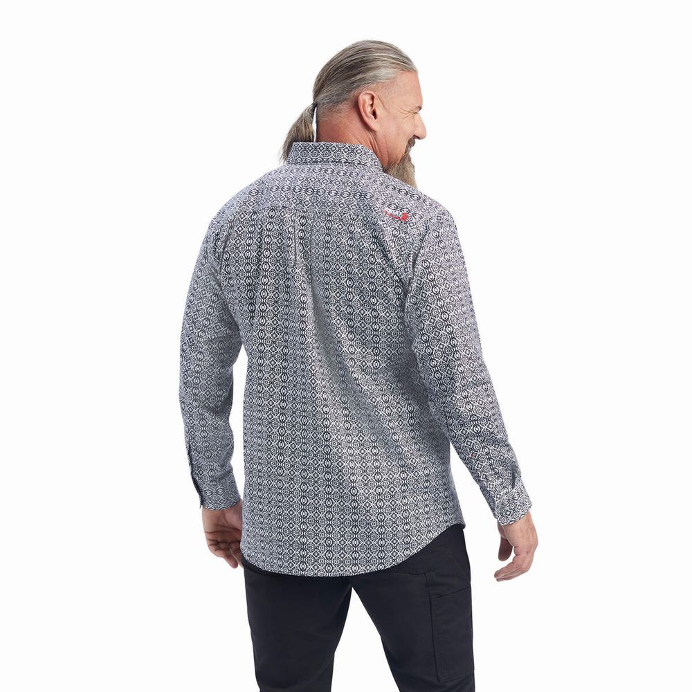 Black White Ariat FR Griffey DuraStretch Men's Shirts | DZRL30825