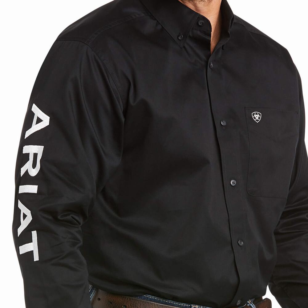 Black White Ariat Team Logo Twill Classic Fit Men's Shirts | VUEC10876