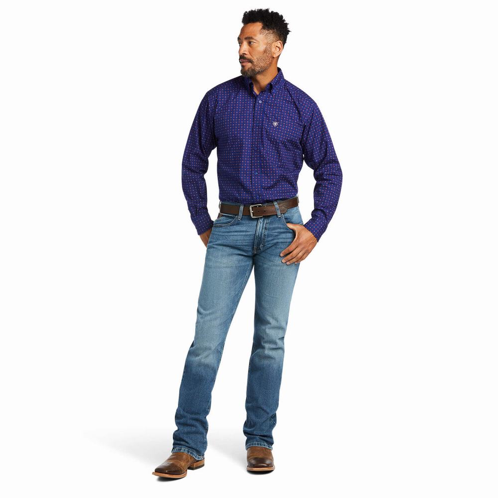 Blue Ariat Antonio Classic Fit Men's Shirts | KFZH21497