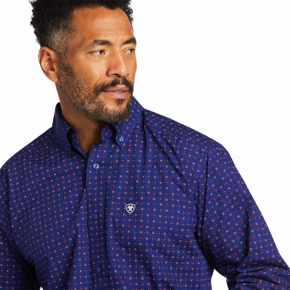 Blue Ariat Antonio Classic Fit Men's Shirts | KFZH21497