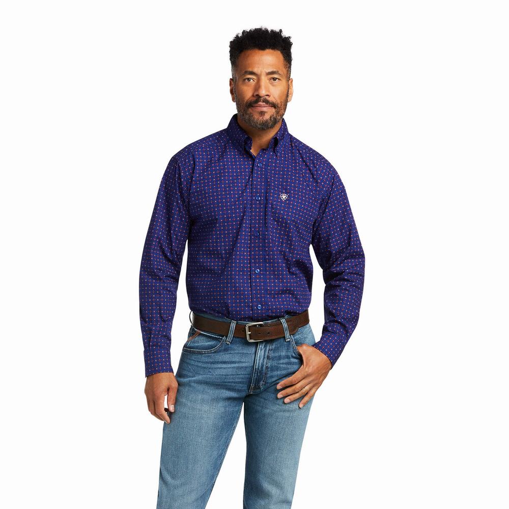 Blue Ariat Antonio Classic Fit Men\'s Shirts | KFZH21497