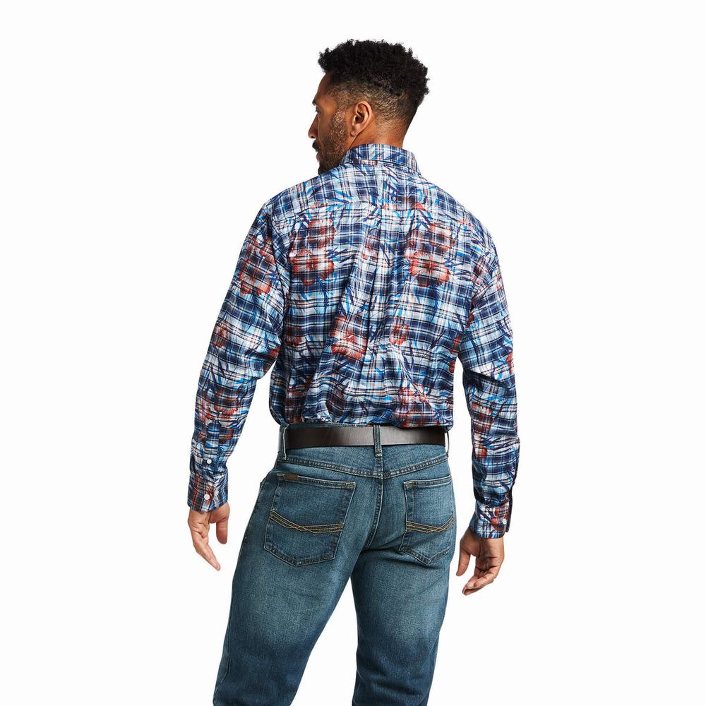 Blue Ariat August Classic Fit Men's Shirts | DJGE65482