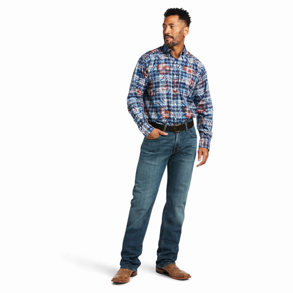 Blue Ariat August Classic Fit Men's Shirts | DJGE65482