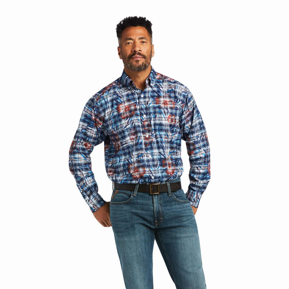 Blue Ariat August Classic Fit Men\'s Shirts | DJGE65482