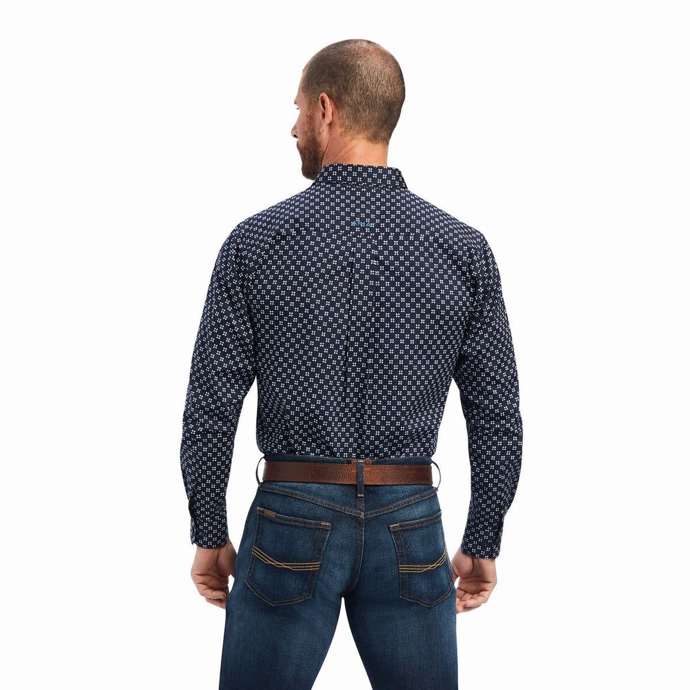 Blue Ariat Baker Stretch Fitted Men's Shirts | PXEO47192