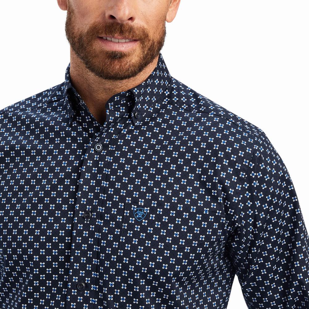 Blue Ariat Baker Stretch Fitted Men's Shirts | PXEO47192