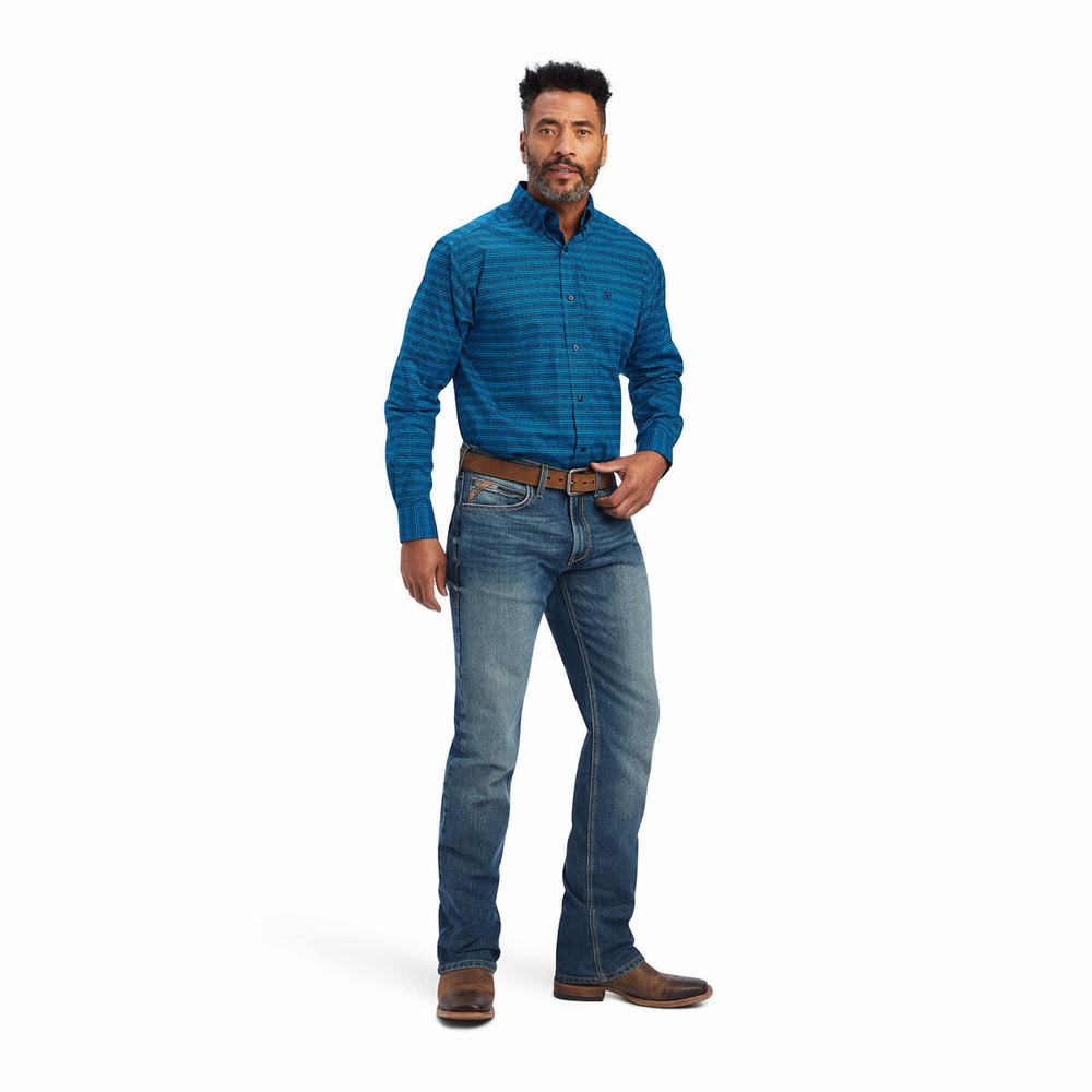 Blue Ariat Beasley Classic Fit Men's Shirts | ZNHU61497