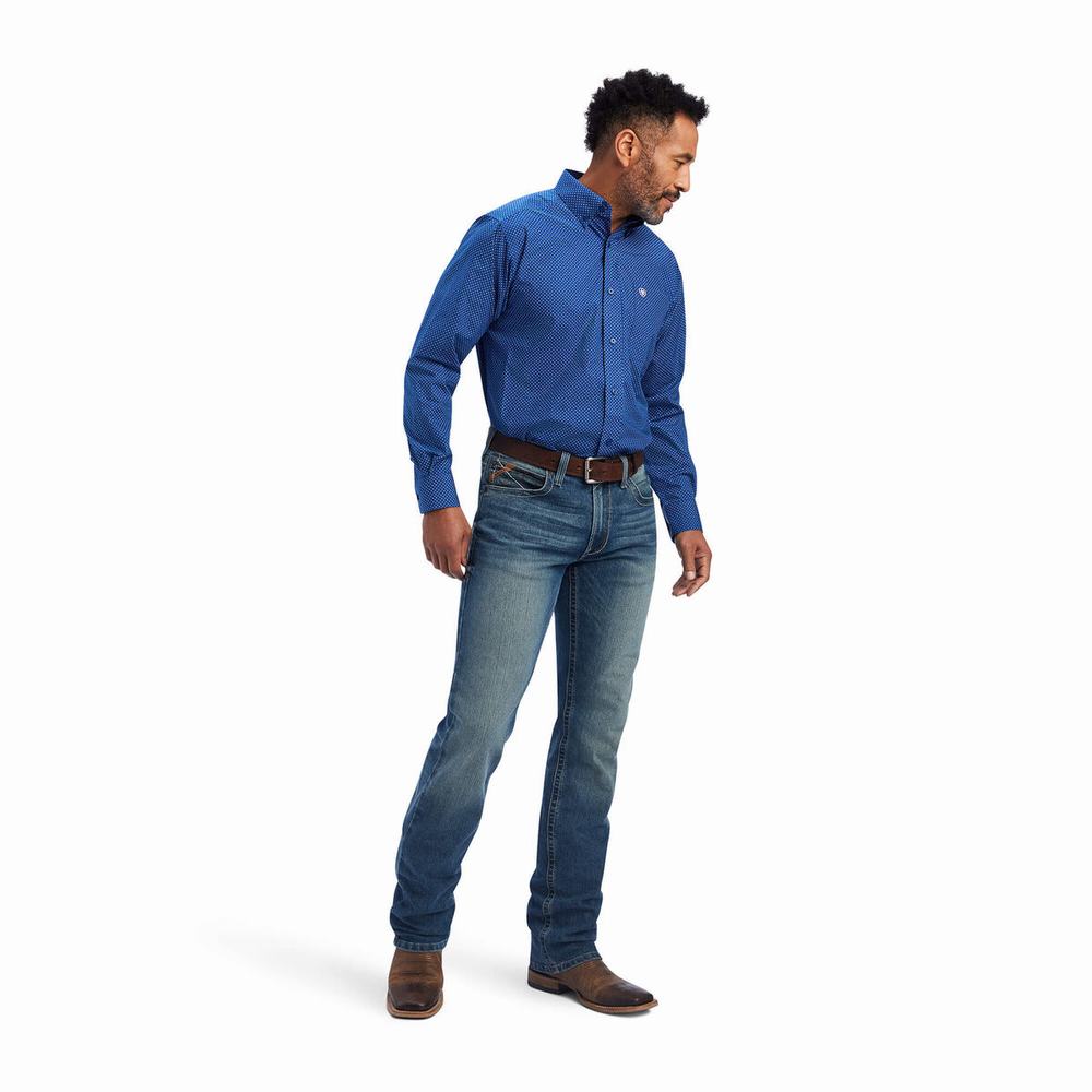 Blue Ariat Benedict Classic Fit Men's Shirts | JKPZ05938