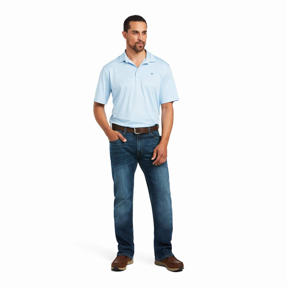 Blue Ariat Charger 2.0 Men's Polo Shirts | CBQK03897