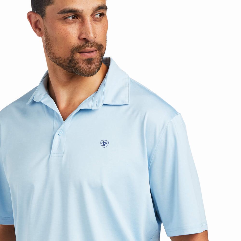 Blue Ariat Charger 2.0 Men's Polo Shirts | CBQK03897