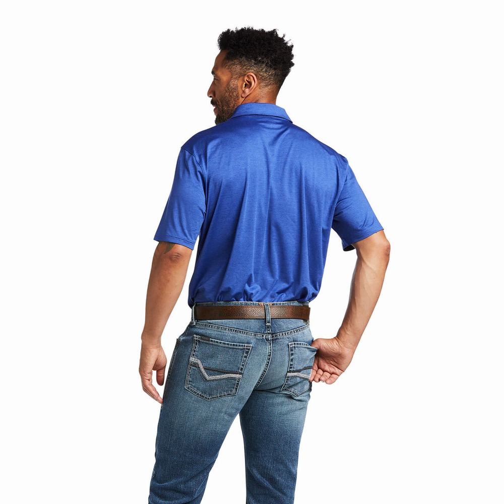 Blue Ariat Charger 2.0 Men's Polo Shirts | ZLRA49832