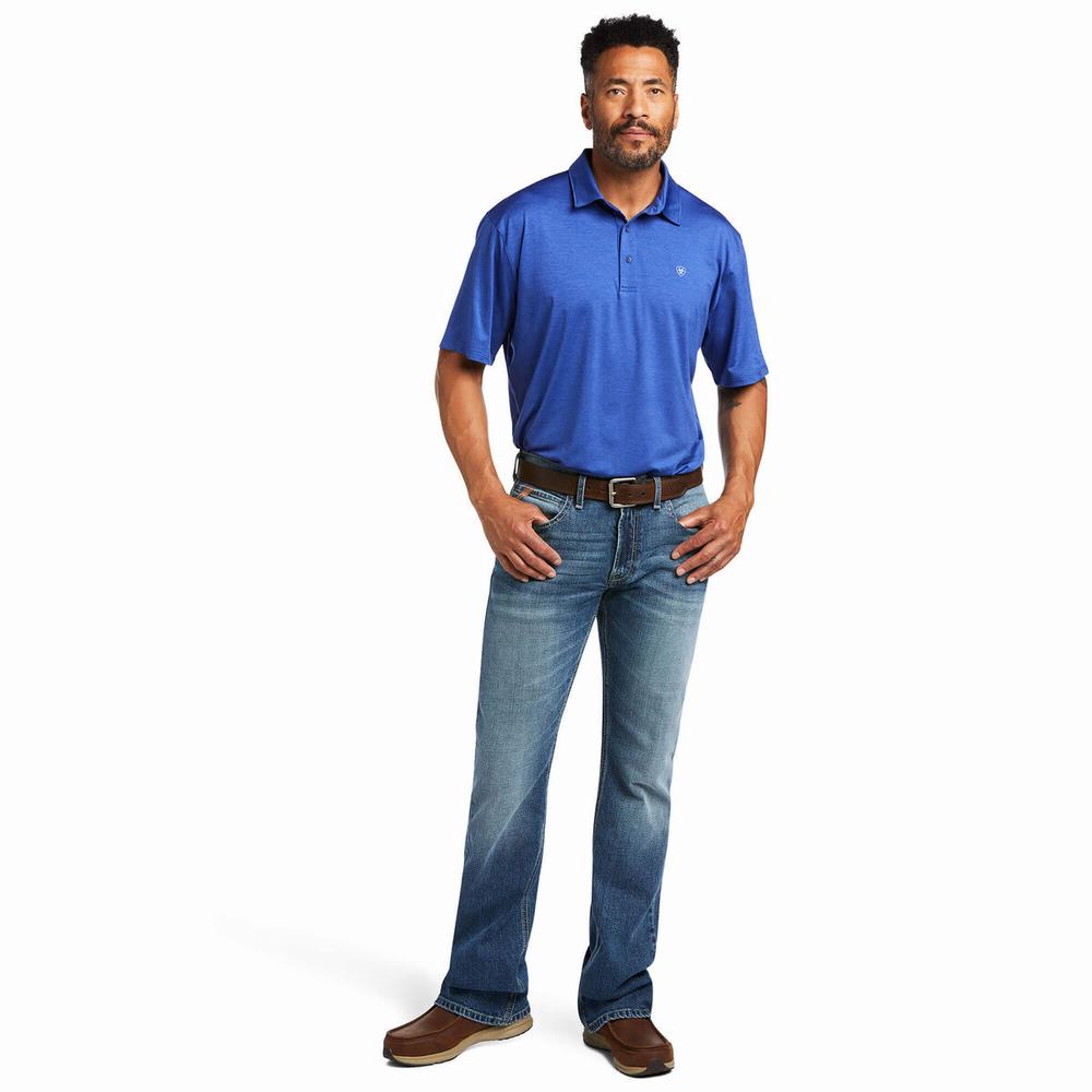 Blue Ariat Charger 2.0 Men's Polo Shirts | ZLRA49832