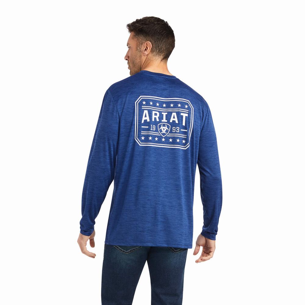 Blue Ariat Charger 93 Liberty Men's Polo Shirts | COHZ63754