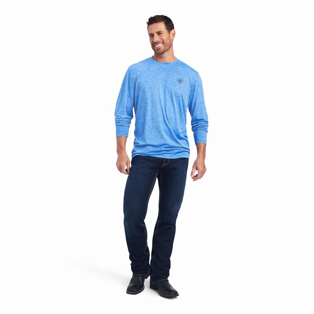 Blue Ariat Charger Land of the Free Men's Polo Shirts | JYBR03841