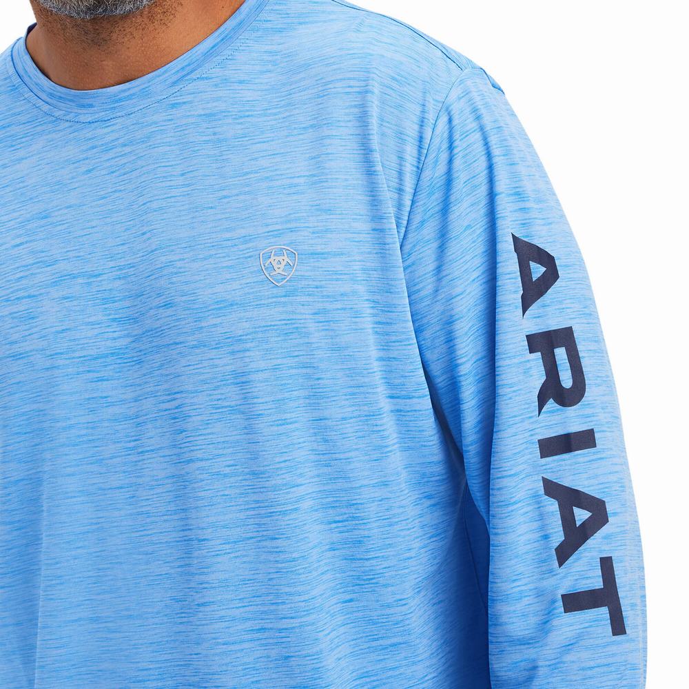 Blue Ariat Charger Logo Men's Polo Shirts | QEKH04579