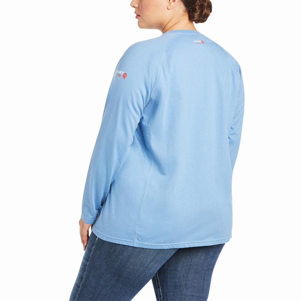 Blue Ariat FR Air Crew Women's Shirts | YEKF82517