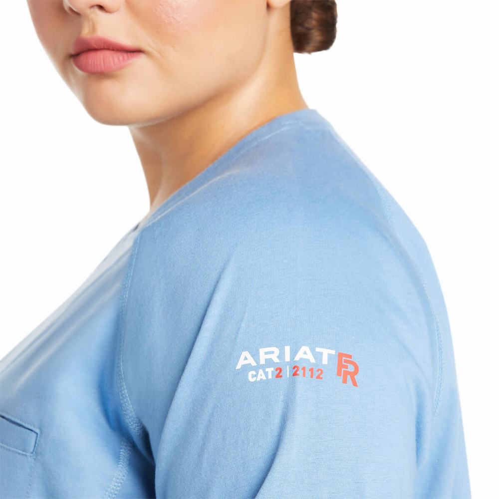 Blue Ariat FR Air Crew Women's Shirts | YEKF82517