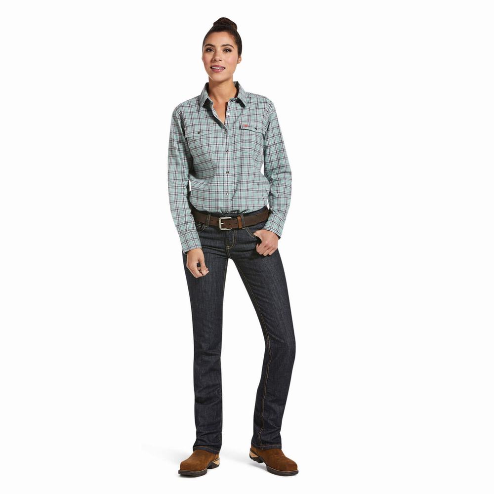 Blue Ariat FR Eberly Snap Women's Shirts | WSAO97214