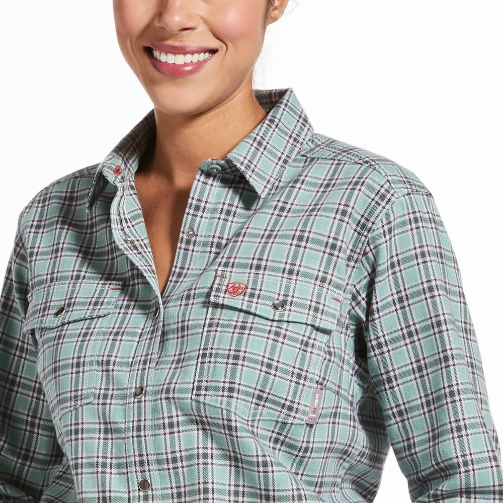 Blue Ariat FR Eberly Snap Women's Shirts | WSAO97214