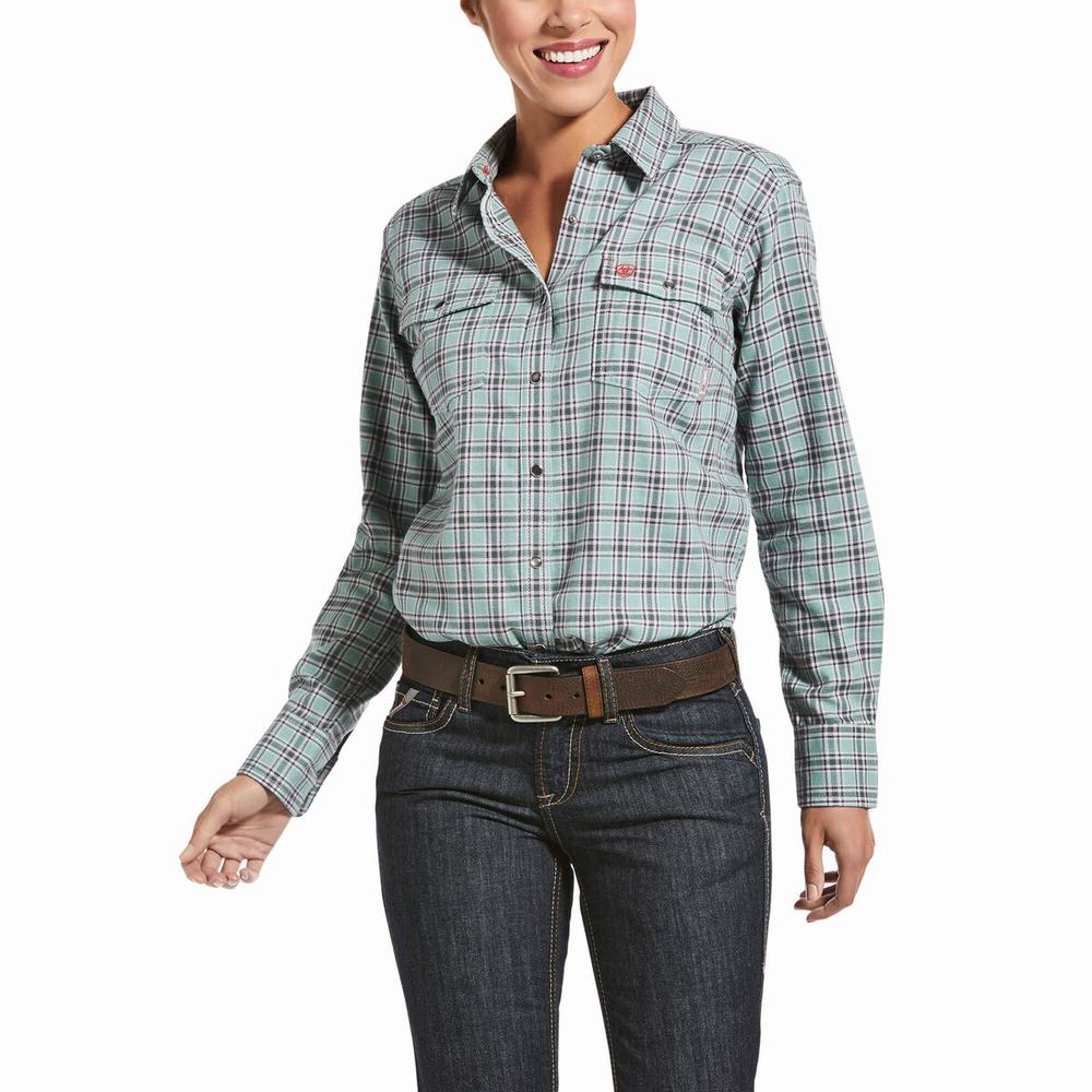 Blue Ariat FR Eberly Snap Women\'s Shirts | WSAO97214