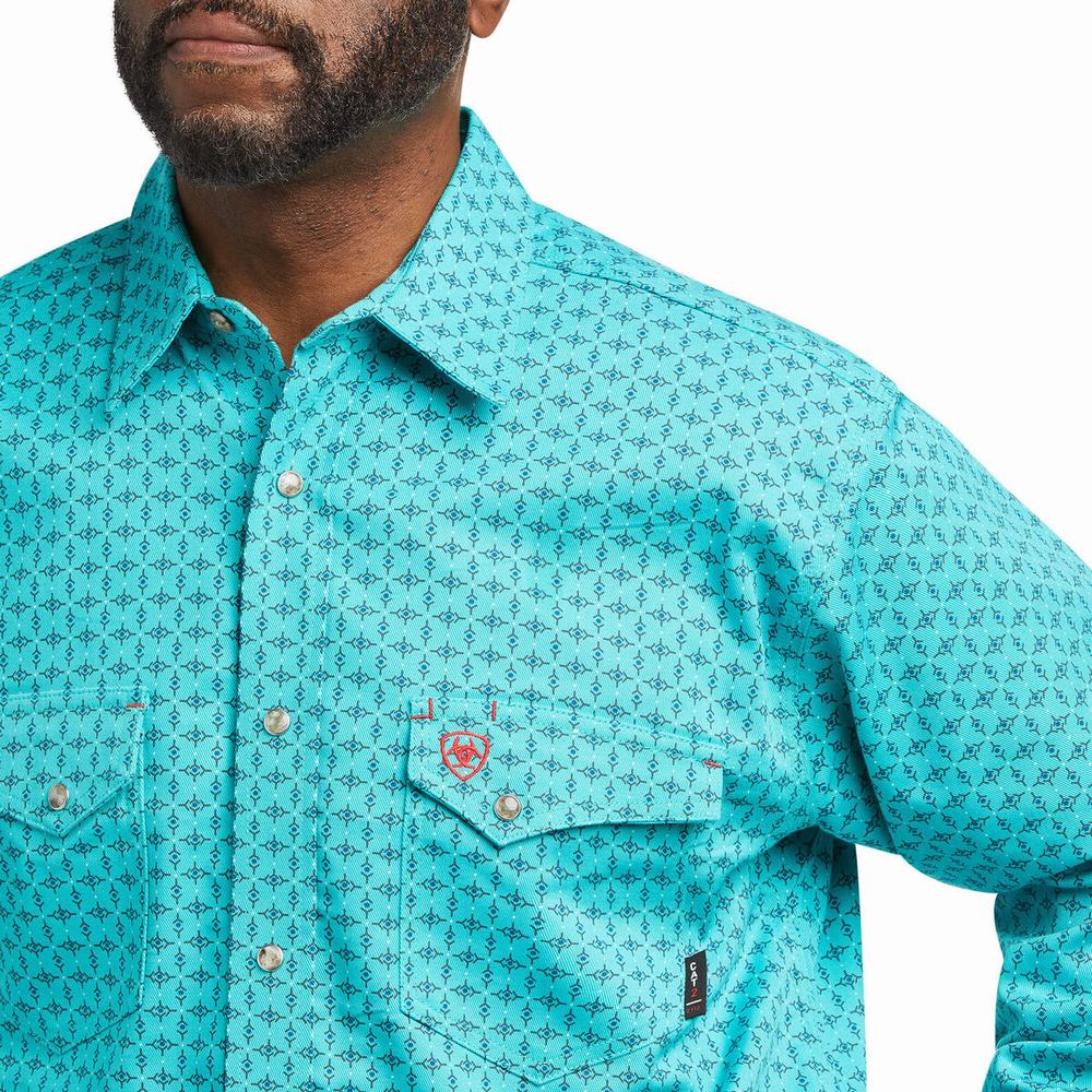 Blue Ariat FR Lopez Snap Men's Shirts | OZSF19087