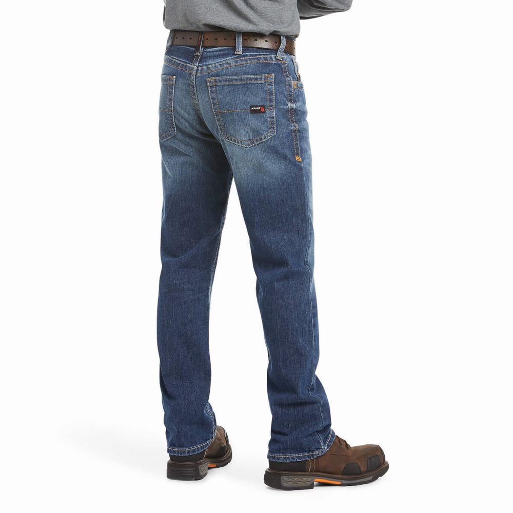 Blue Ariat FR M4 Relaxed Basic Cut Men's Straight-Fit Jeans | YHVZ72630