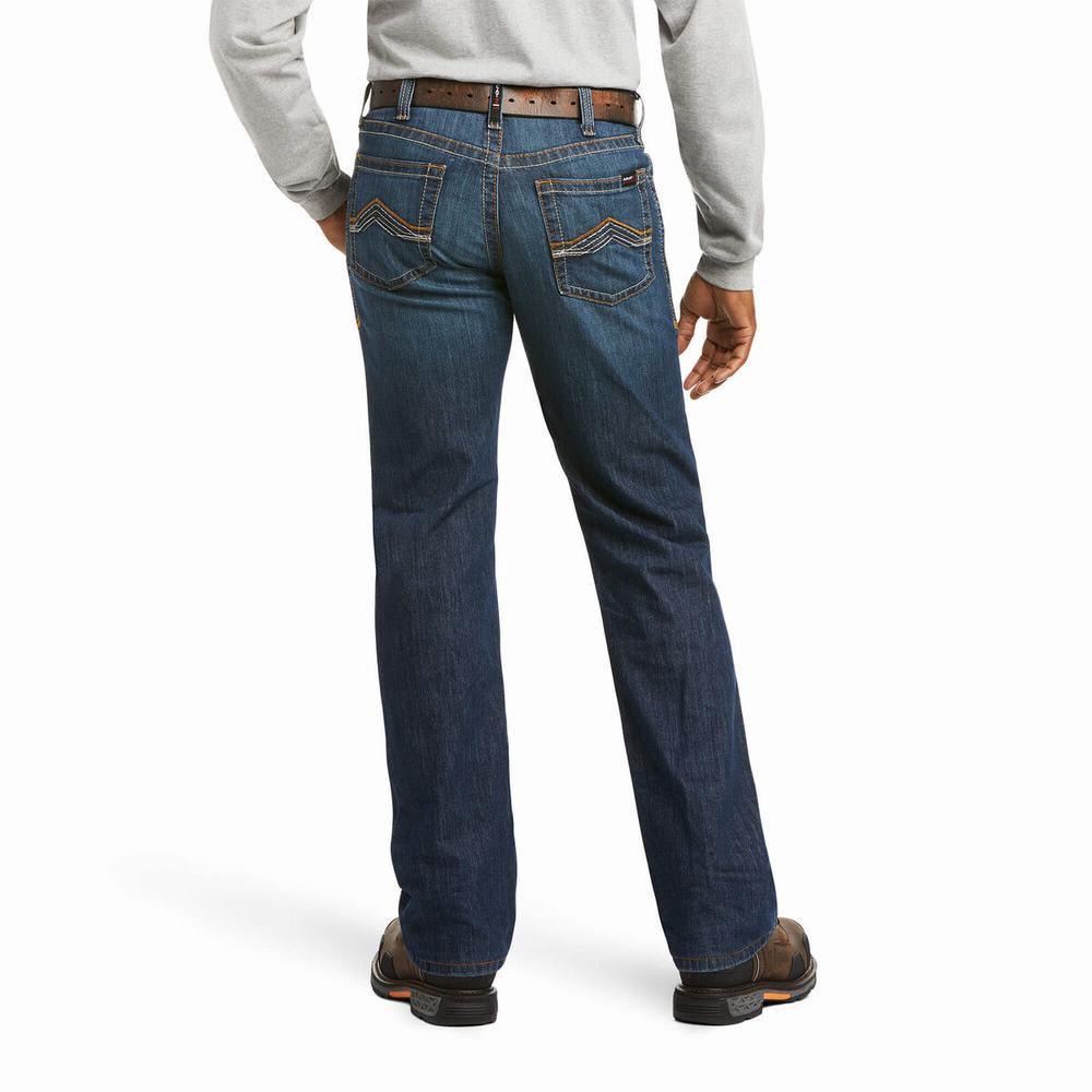 Blue Ariat FR M4 Relaxed Stretch DuraLight Jett Cut Men's Straight-Fit Jeans | NDFY85326