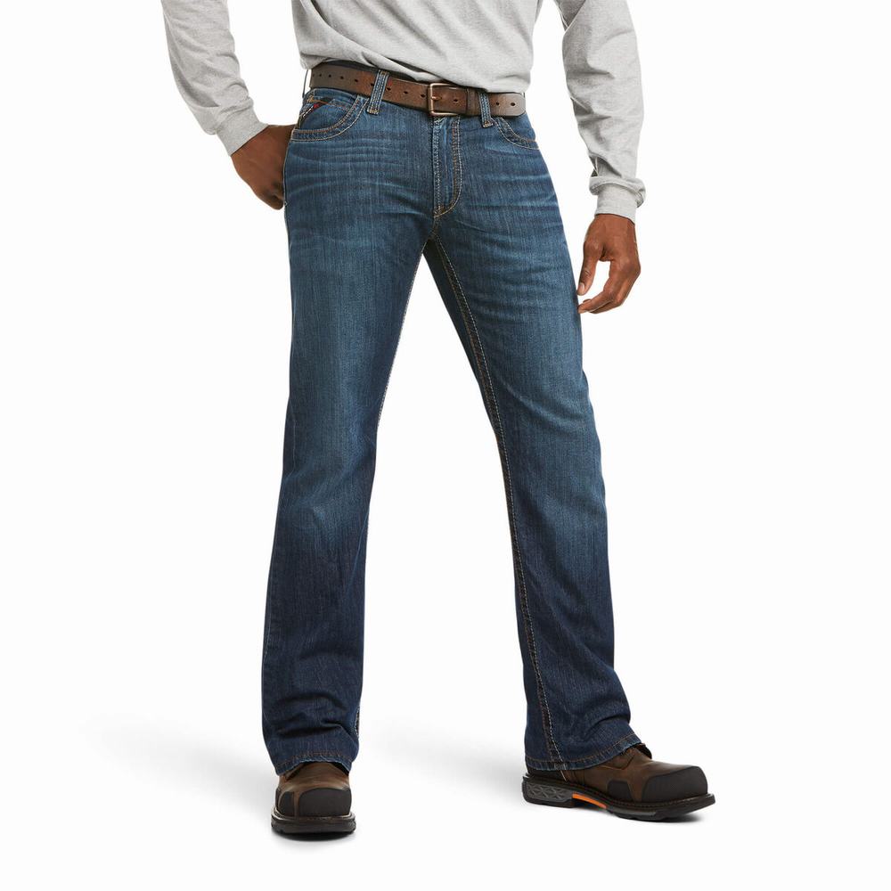 Blue Ariat FR M4 Relaxed Stretch DuraLight Jett Cut Men\'s Straight-Fit Jeans | NDFY85326