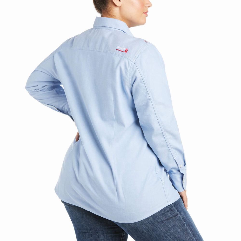 Blue Ariat FR Solid DuraStretch Snap Women's Shirts | FDCU61790