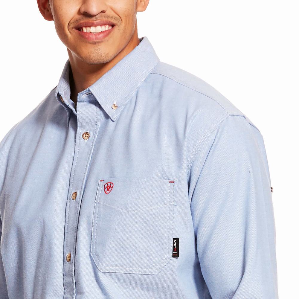 Blue Ariat FR Solid Twill DuraStretch Men's Shirts | LFJK19548