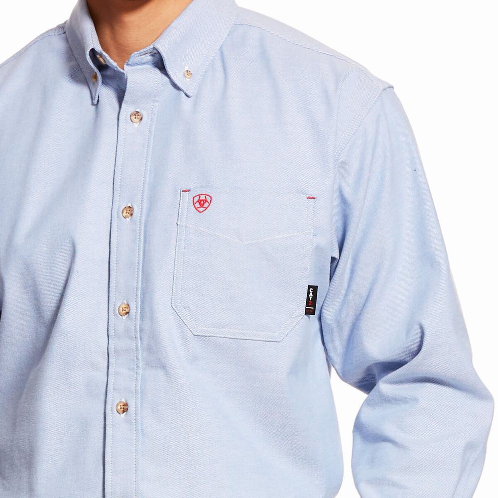 Blue Ariat FR Solid Twill DuraStretch Men's Shirts | LFJK19548