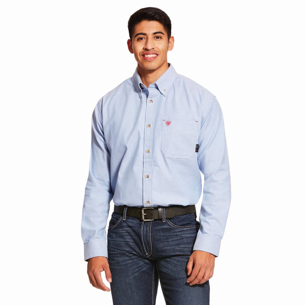 Blue Ariat FR Solid Twill DuraStretch Men\'s Shirts | LFJK19548