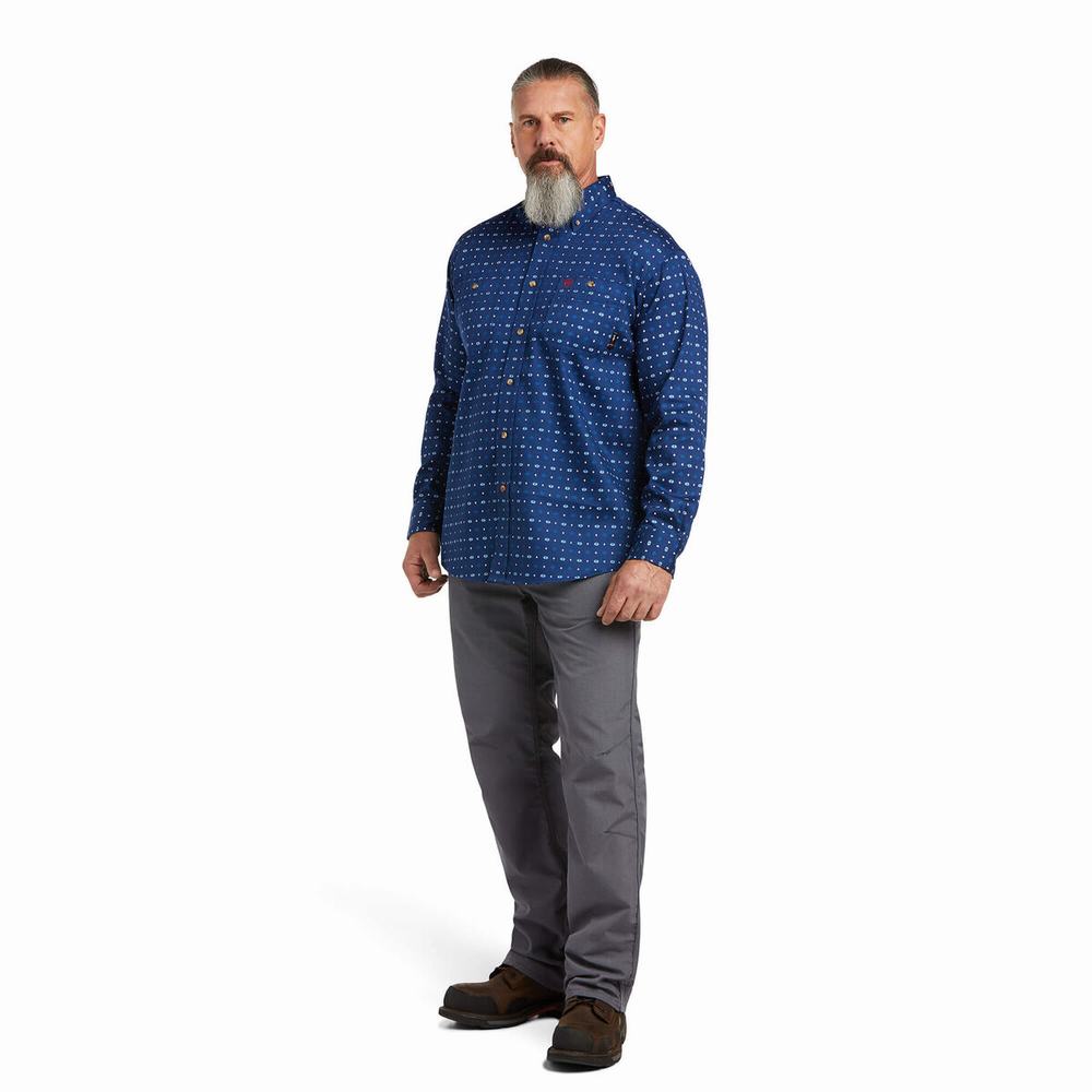 Blue Ariat FR Vented Men's Shirts | PELN42870