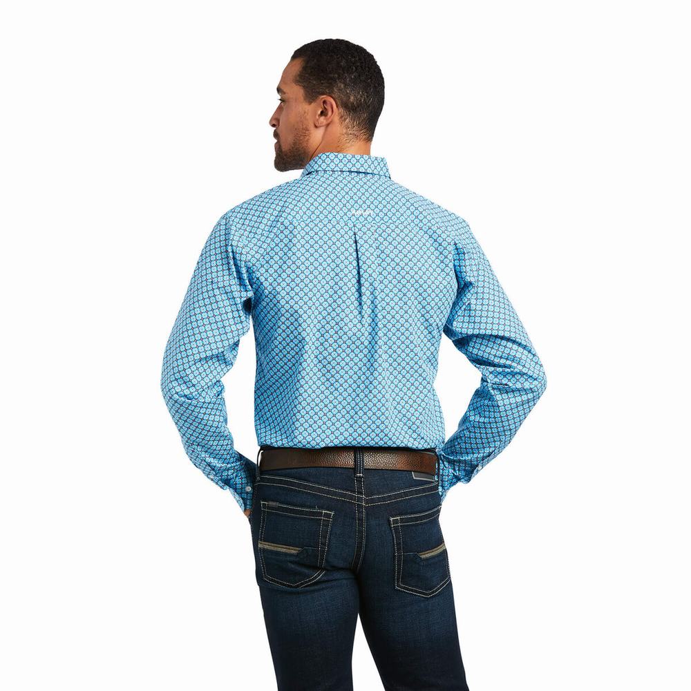 Blue Ariat Genaro Fitted Men's Shirts | OIMD48937