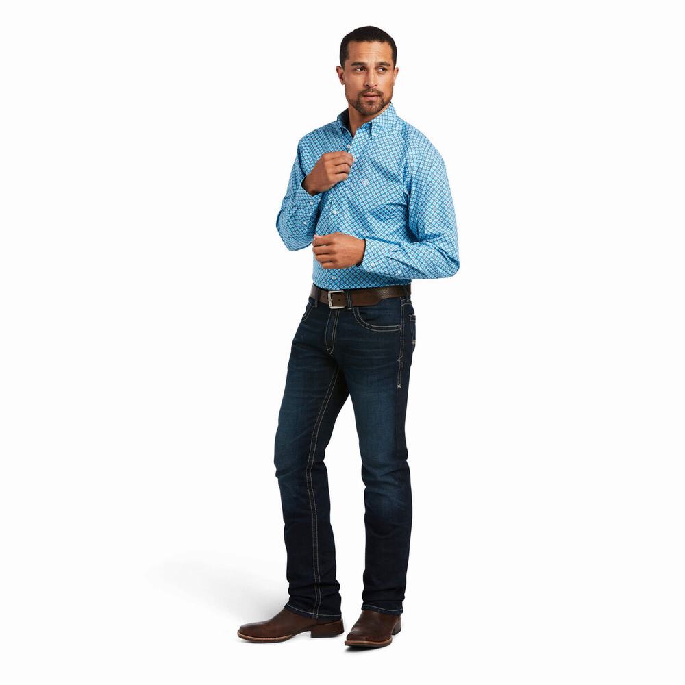 Blue Ariat Genaro Fitted Men's Shirts | OIMD48937