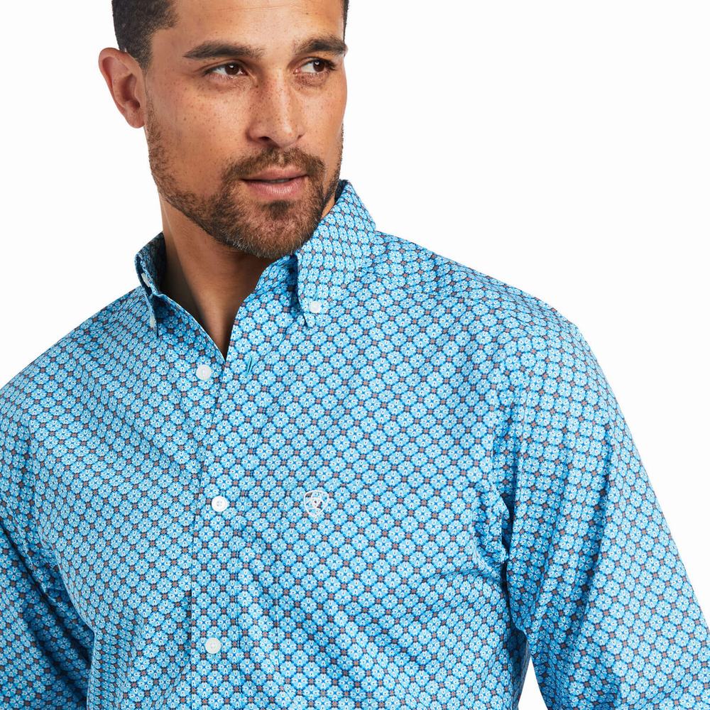 Blue Ariat Genaro Fitted Men's Shirts | OIMD48937