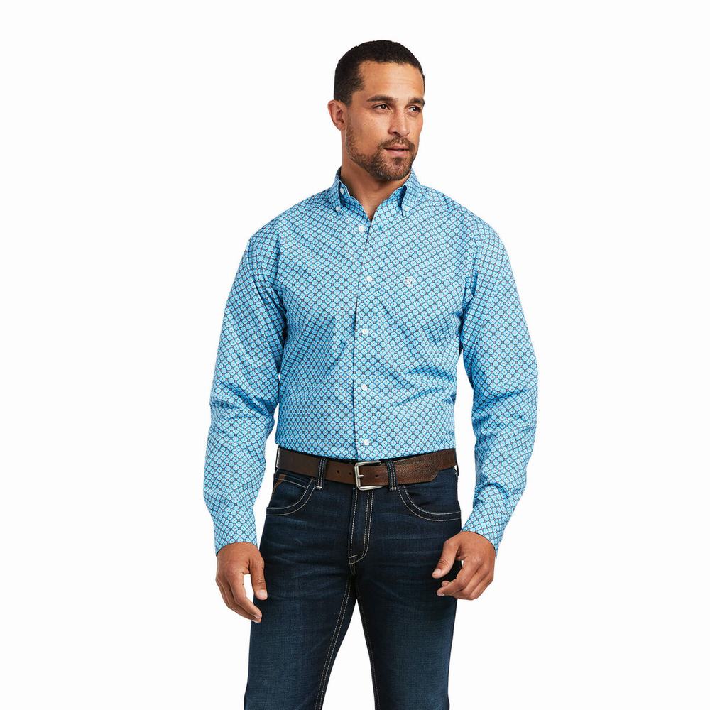 Blue Ariat Genaro Fitted Men\'s Shirts | OIMD48937