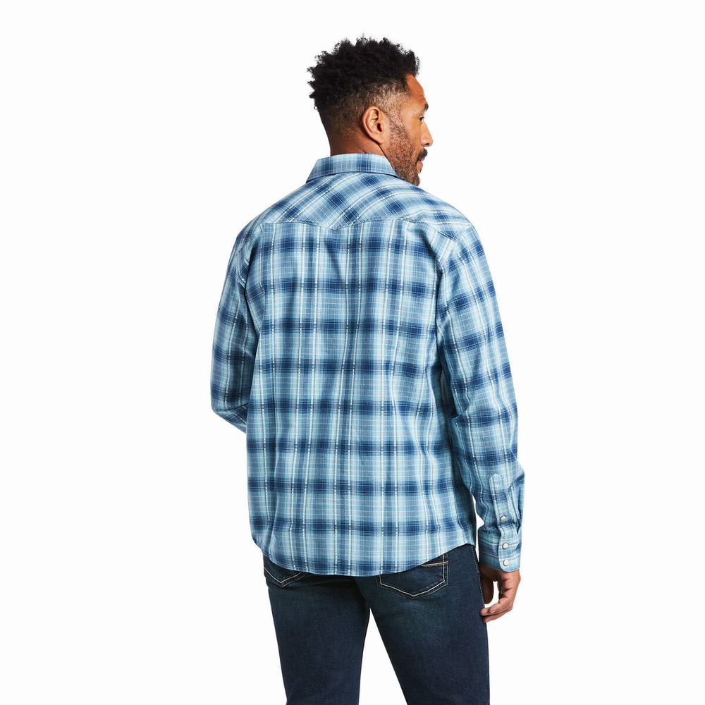 Blue Ariat Harper Retro Fit Men's Shirts | FXSH32510