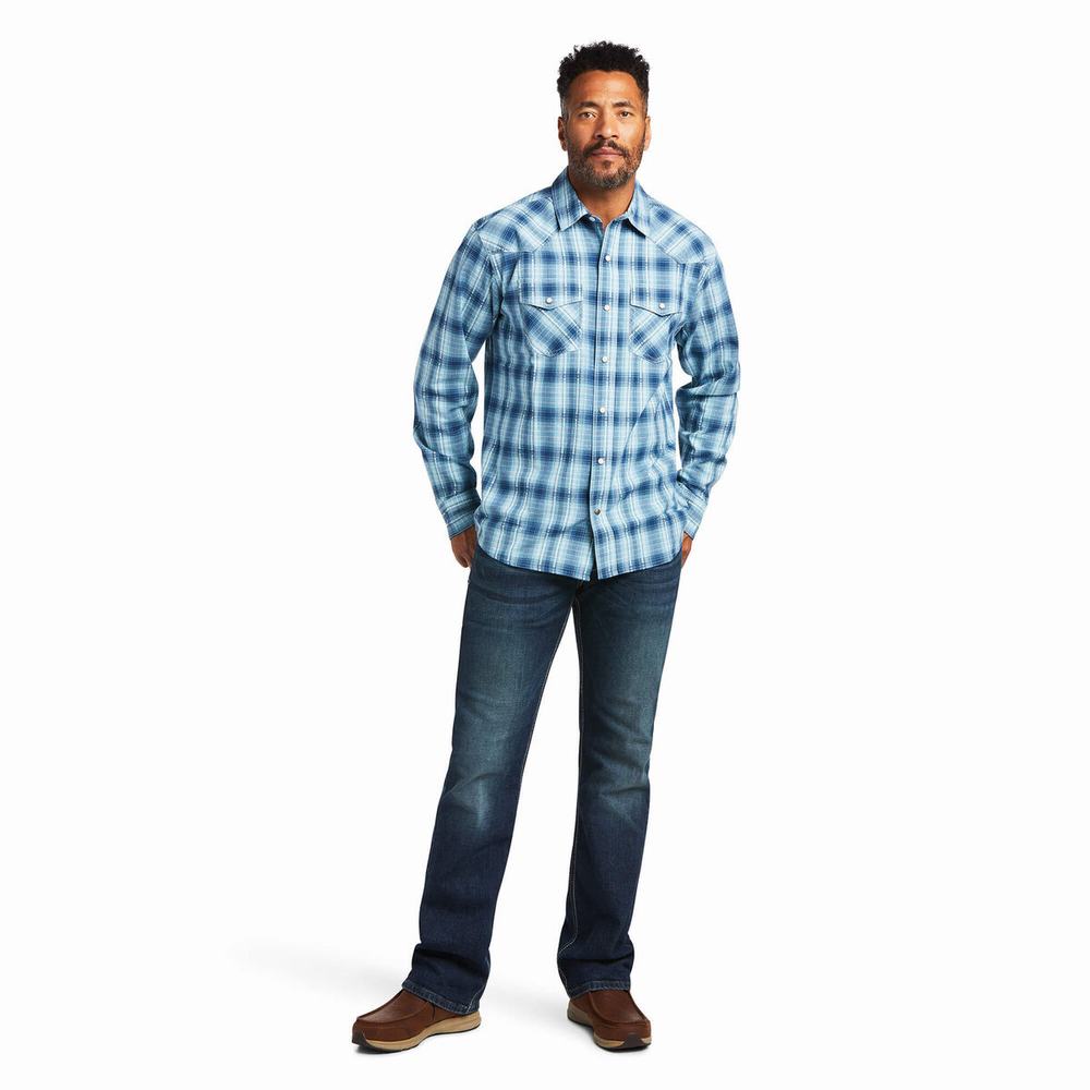 Blue Ariat Harper Retro Fit Men's Shirts | FXSH32510