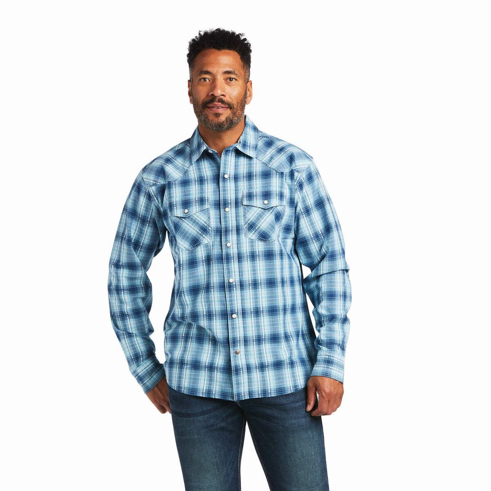 Blue Ariat Harper Retro Fit Men\'s Shirts | FXSH32510