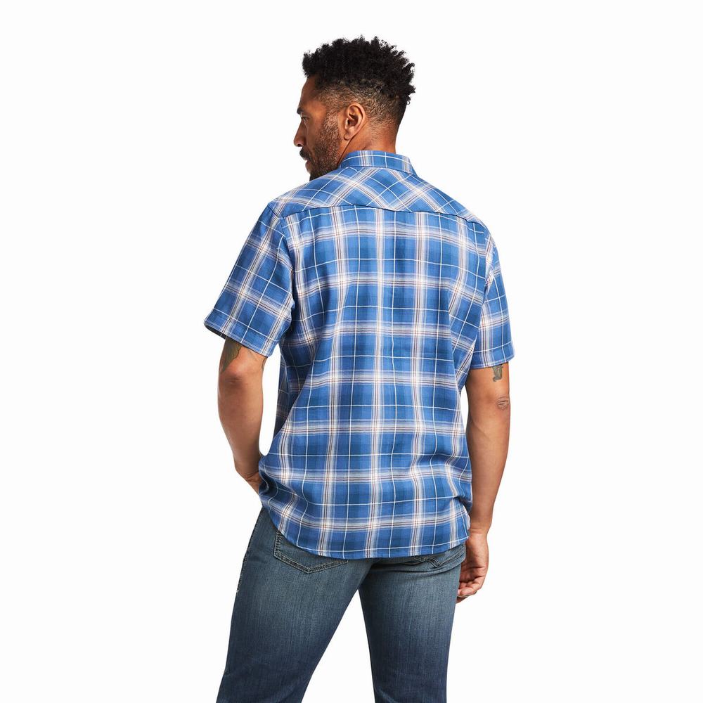 Blue Ariat Huck Retro Fit Men's Shirts | YXCJ94016