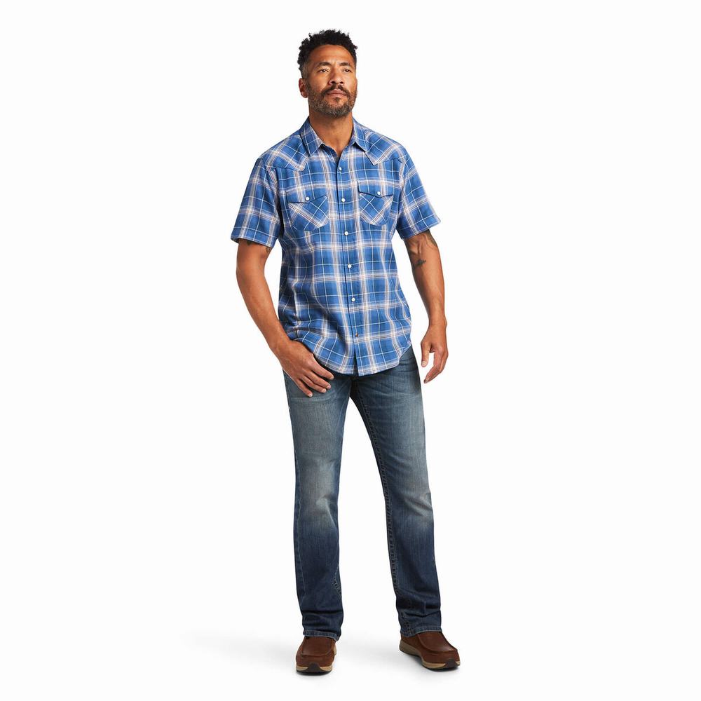 Blue Ariat Huck Retro Fit Men's Shirts | YXCJ94016