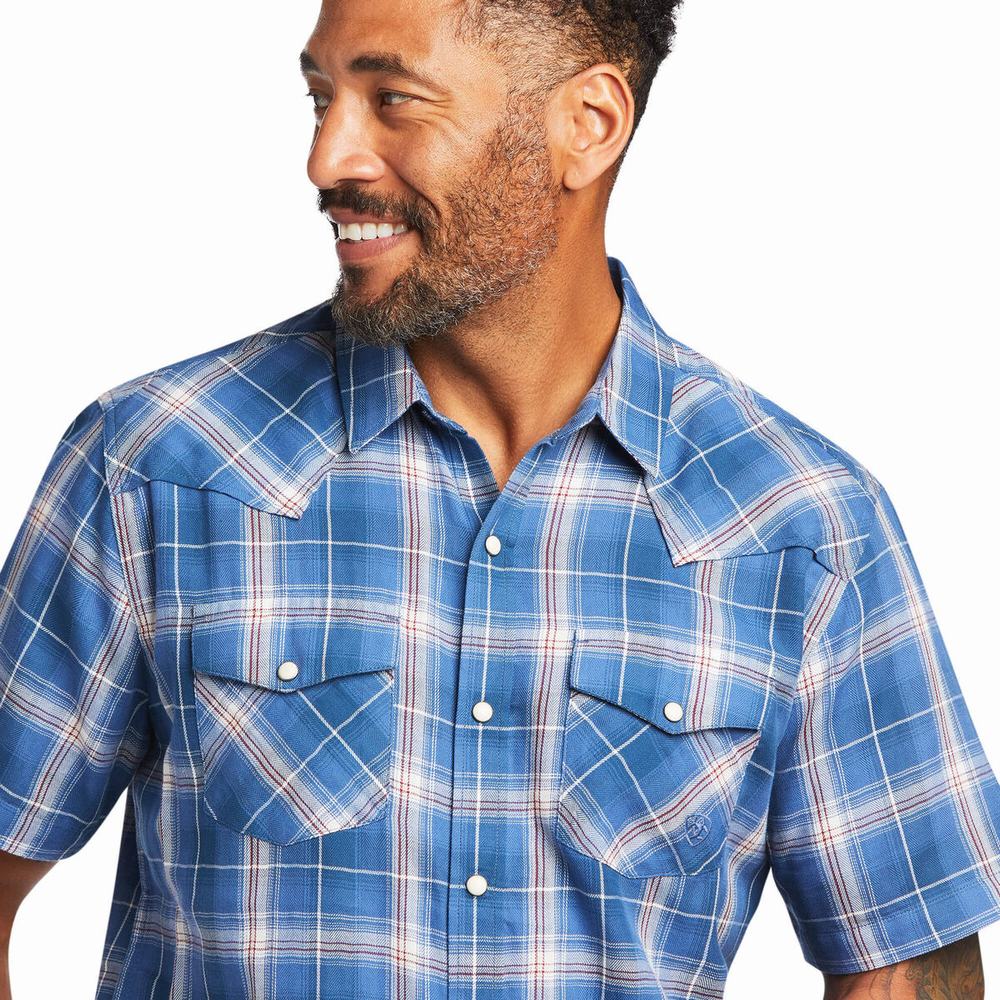 Blue Ariat Huck Retro Fit Men's Shirts | YXCJ94016