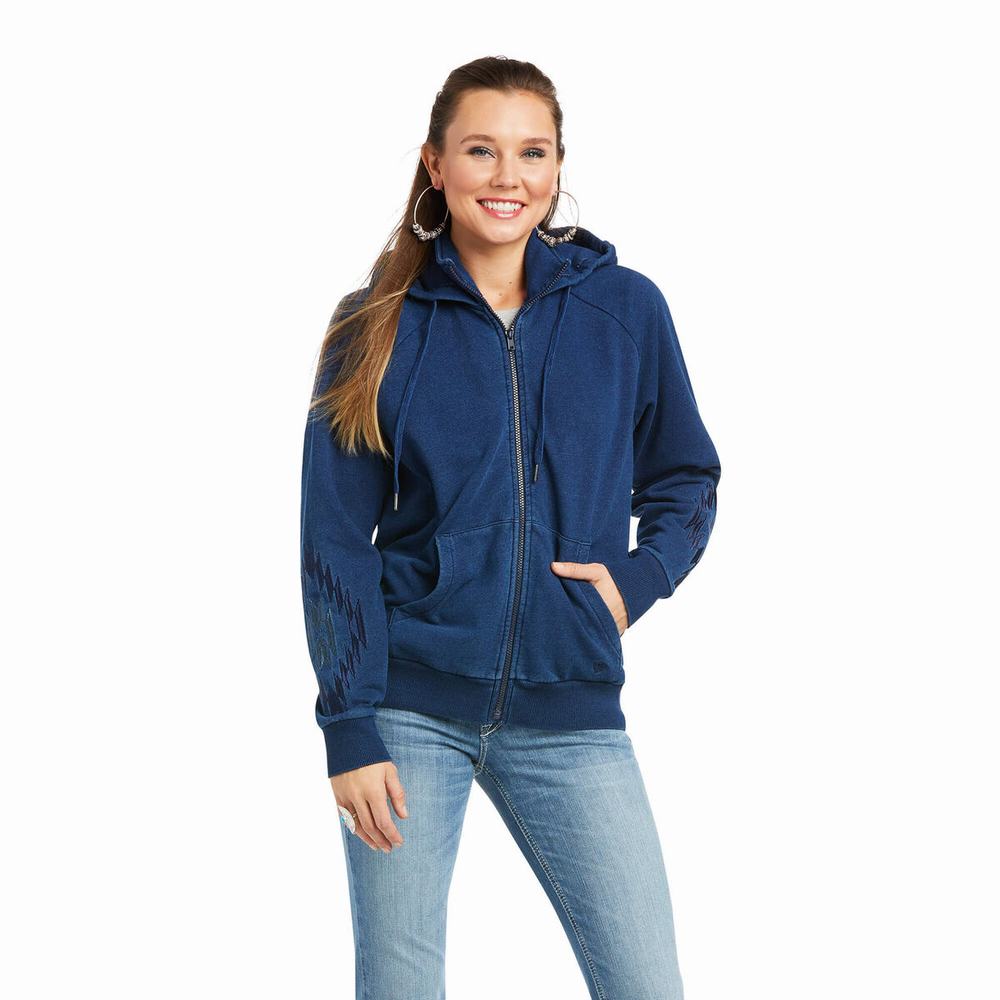 Blue Ariat Knit Full Zip Women\'s Hoodies | OICZ61980