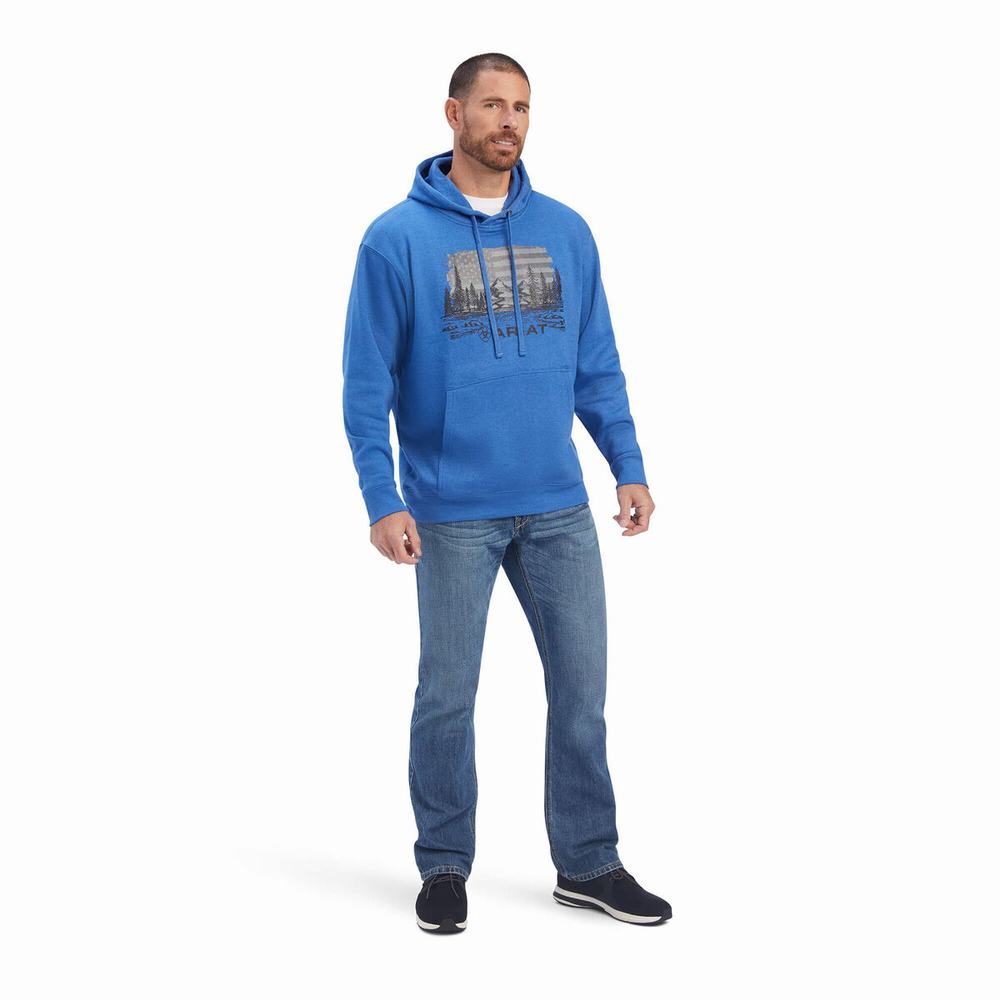 Blue Ariat Land of the Free Men's Hoodies | MORZ06832