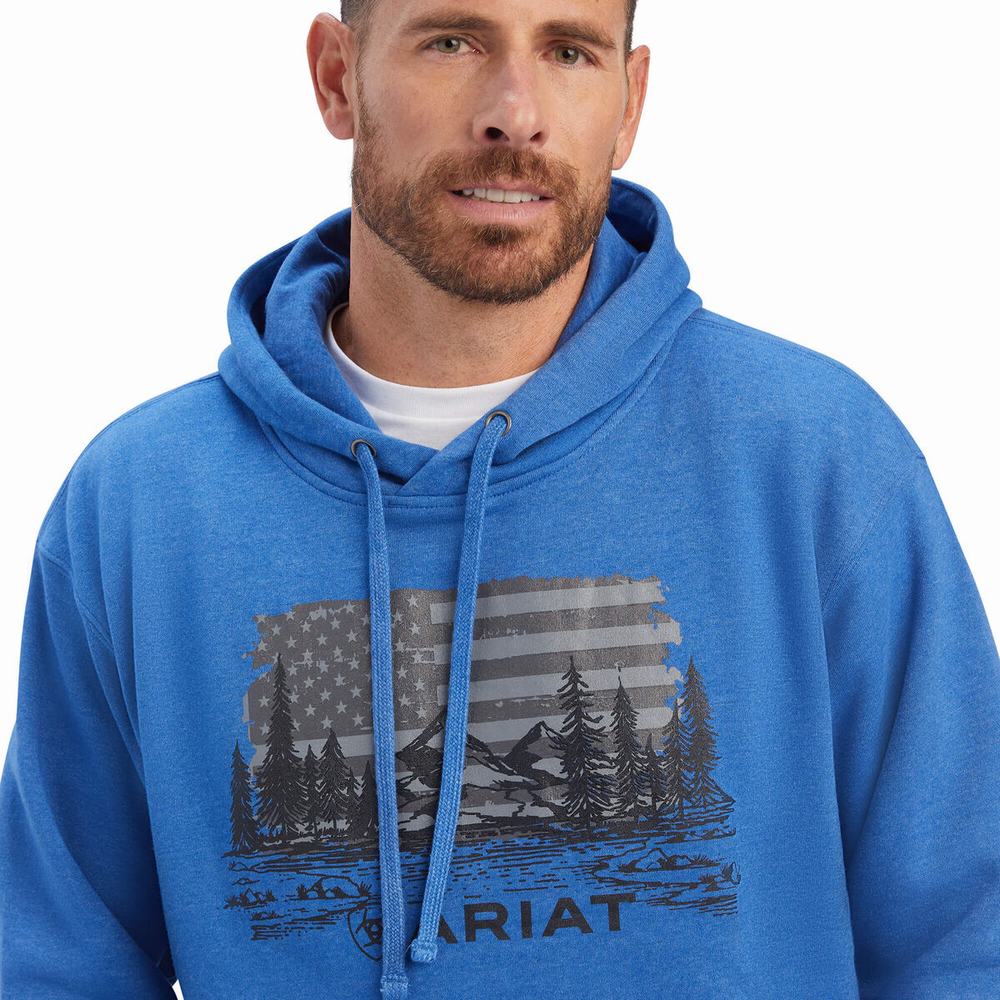 Blue Ariat Land of the Free Men's Hoodies | MORZ06832