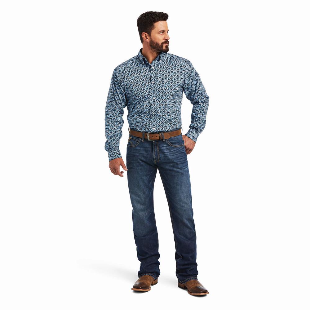 Blue Ariat Miguel Classic Fit Men's Shirts | BAHL10839