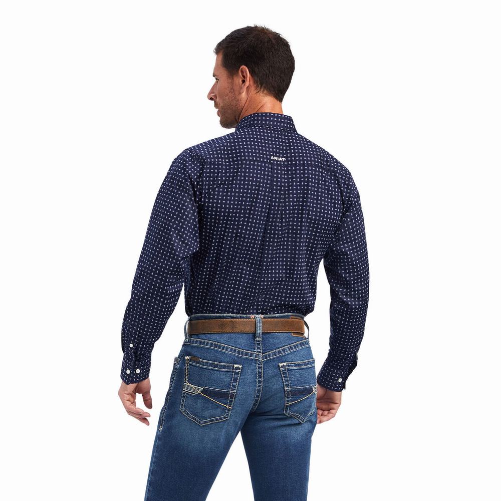 Blue Ariat Niko Stretch Fitted Men's Shirts | VKXJ40183