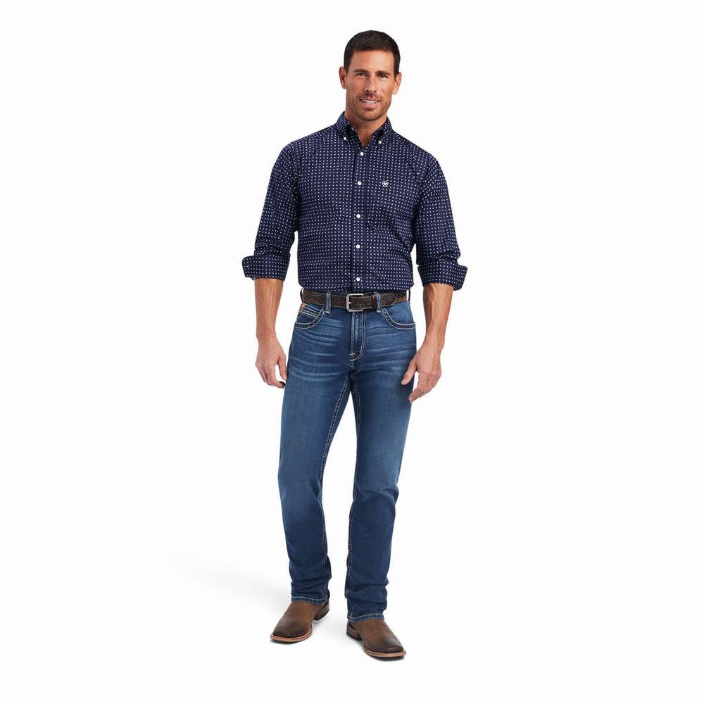 Blue Ariat Niko Stretch Fitted Men's Shirts | VKXJ40183